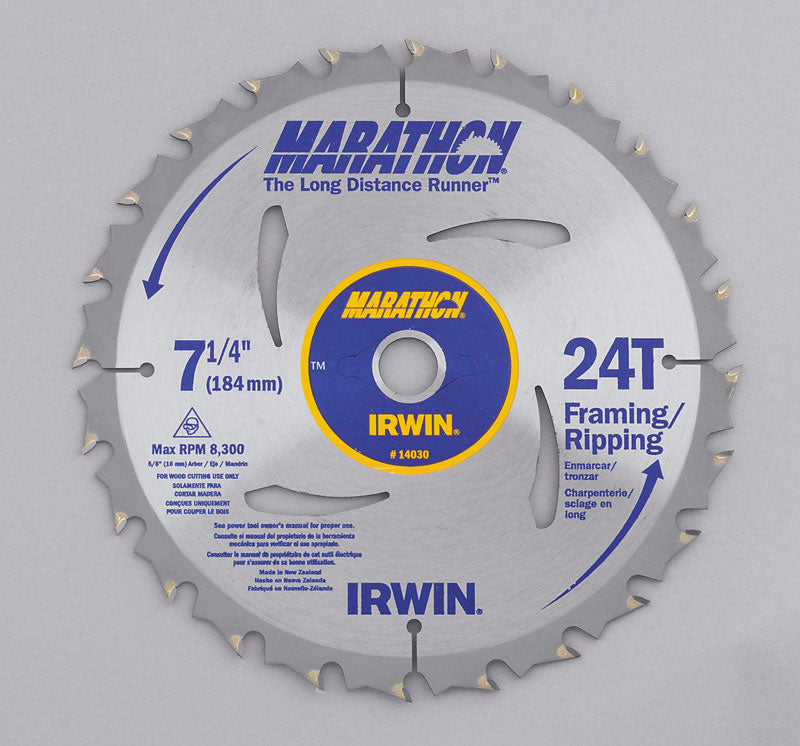 Irwin Marathon 7-1/4 in. D X 5/8 in. Carbide Circular Saw Blade 24 teeth