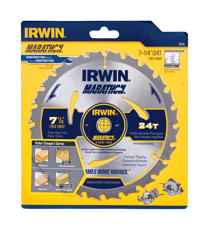 Irwin Marathon 7-1/4 in. D X 5/8 in. Carbide Circular Saw Blade 24 teeth