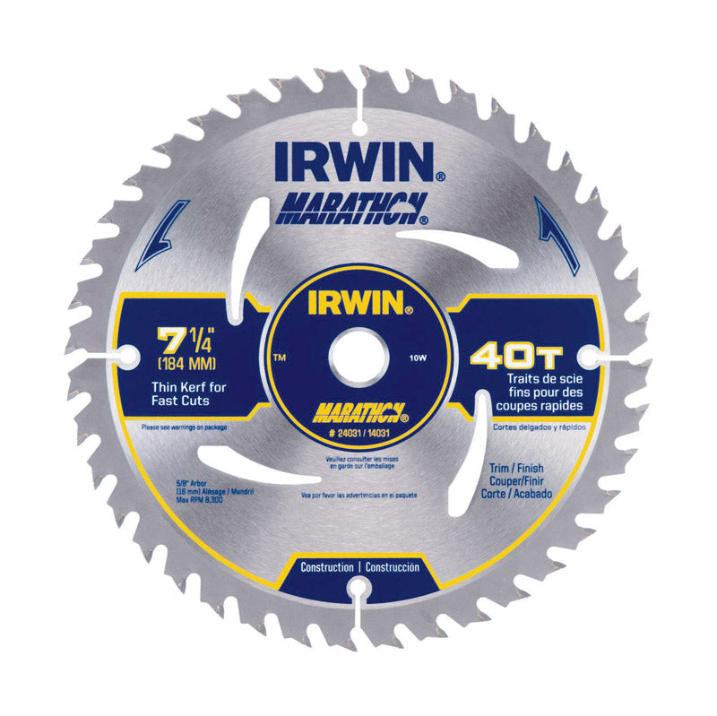 Irwin Marathon 7-1/4 in. D X 5/8 in. Carbide Circular Saw Blade 40 teeth