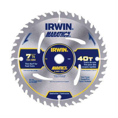 Irwin Marathon 7-1/4 in. D X 5/8 in. Carbide Circular Saw Blade 40 teeth