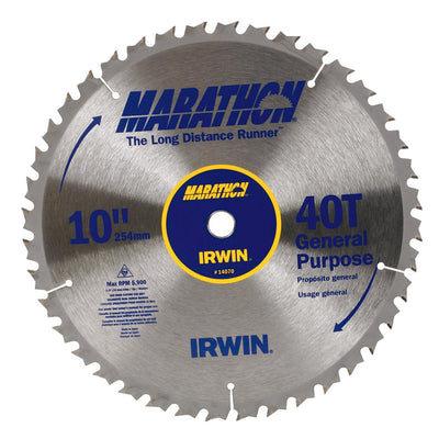 Irwin Marathon 10 in. D X 5/8 in. Carbide Miter and Table Saw Blade 40 teeth
