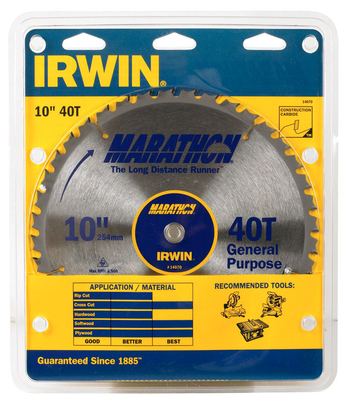 Irwin Marathon 10 in. D X 5/8 in. Carbide Miter and Table Saw Blade 40 teeth