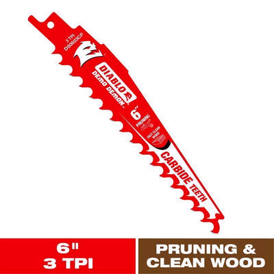 Diablo Demo Demon 6 in. Carbide Tipped Pruning & Clean Wood Reciprocating Saw Blade 3 TPI