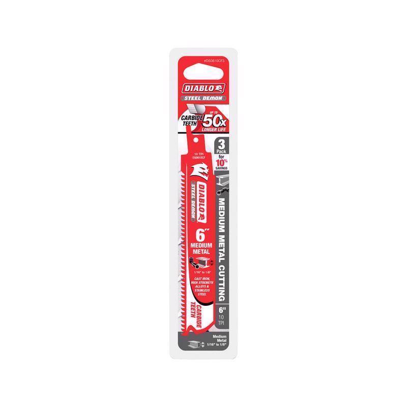 Diablo Steel Demon 6 in. Carbide Tipped Medium Metal Reciprocating Saw Blade 10 TPI 3 pk