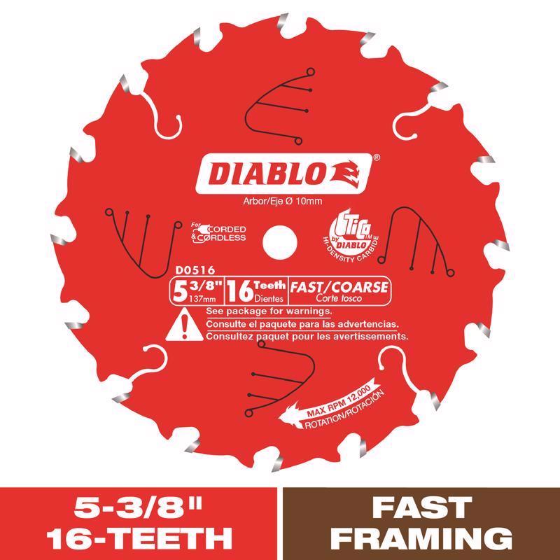 Diablo 5-3/8 in. D X 10 mm TiCo Hi-Density Carbide Trim Saw Blade 16 teeth