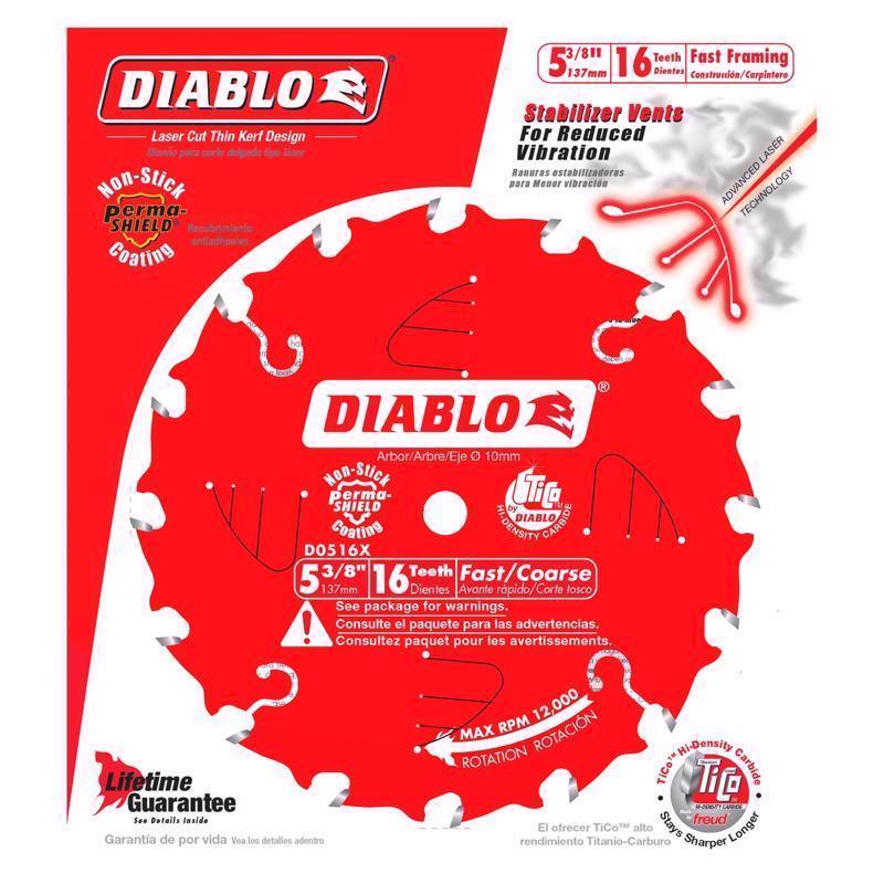Diablo 5-3/8 in. D X 10 mm TiCo Hi-Density Carbide Trim Saw Blade 16 teeth