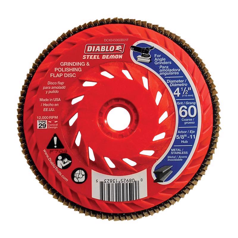 Diablo Steel Demon 4-1/2 in. D X 5/8 in. Zirconia Speed Hub Thread Arbor Flap Disc 60 Grit