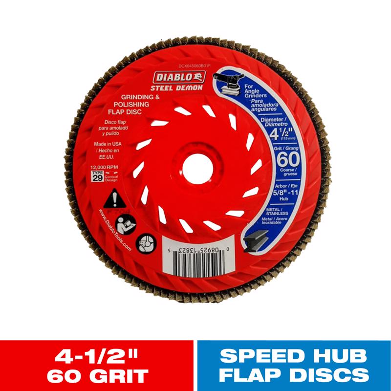 Diablo Steel Demon 4-1/2 in. D X 5/8 in. Zirconia Speed Hub Thread Arbor Flap Disc 60 Grit