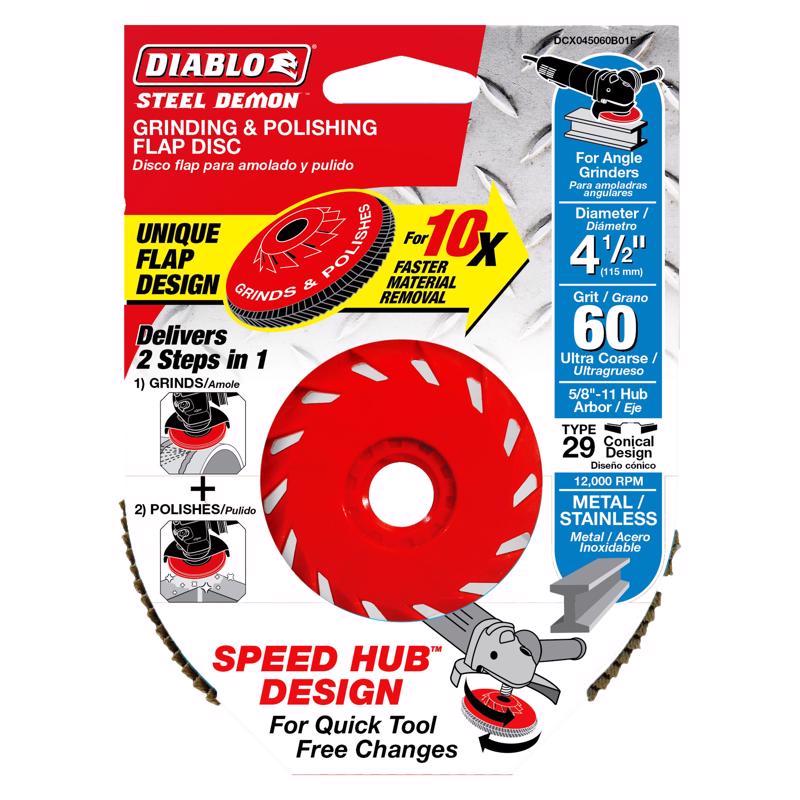 Diablo Steel Demon 4-1/2 in. D X 5/8 in. Zirconia Speed Hub Thread Arbor Flap Disc 60 Grit