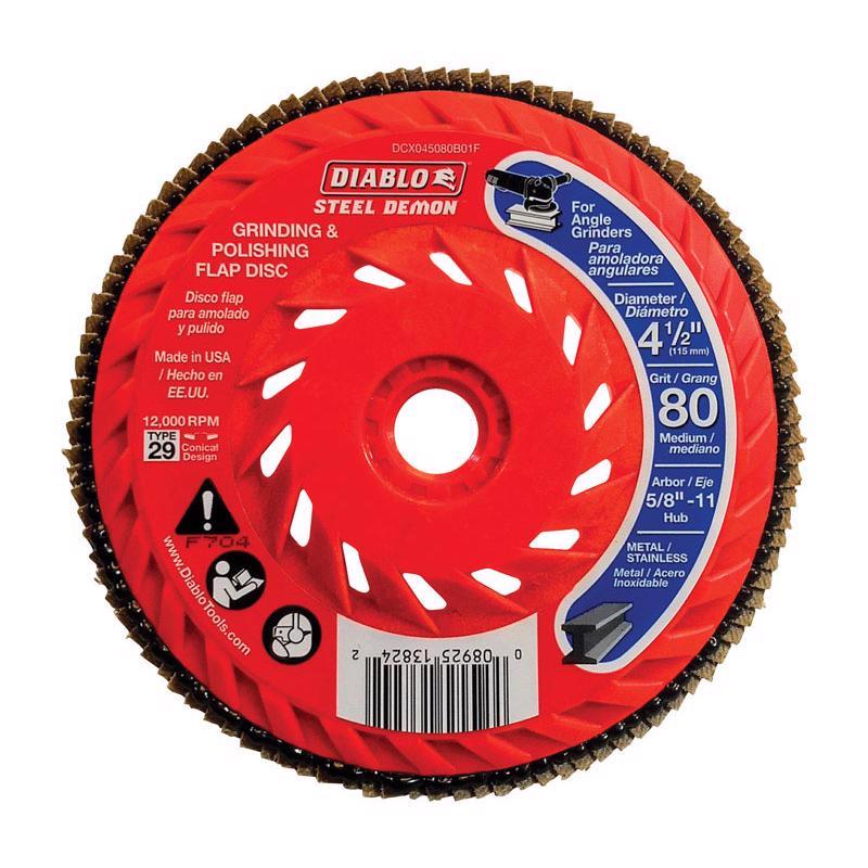 Diablo Steel Demon 4-1/2 in. D X 5/8 in. Zirconia Speed Hub Thread Arbor Flap Disc 80 Grit