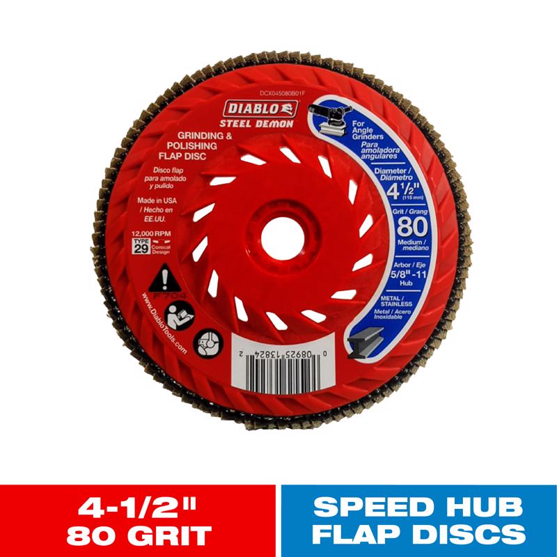 Diablo Steel Demon 4-1/2 in. D X 5/8 in. Zirconia Speed Hub Thread Arbor Flap Disc 80 Grit