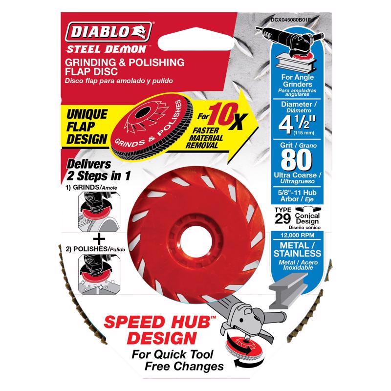 Diablo Steel Demon 4-1/2 in. D X 5/8 in. Zirconia Speed Hub Thread Arbor Flap Disc 80 Grit