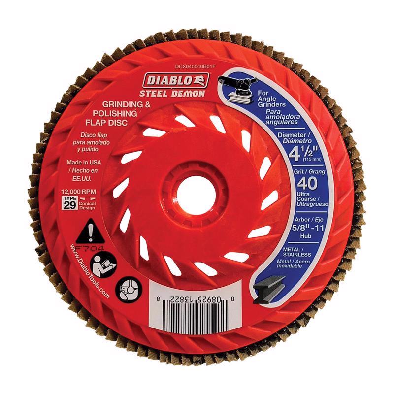 Diablo Steel Demon 4-1/2 in. D X 5/8 in. Zirconia Speed Hub Thread Arbor Flap Disc 40 Grit