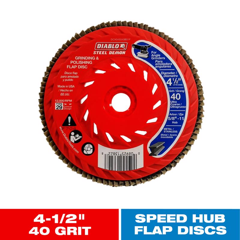Diablo Steel Demon 4-1/2 in. D X 5/8 in. Zirconia Speed Hub Thread Arbor Flap Disc 40 Grit