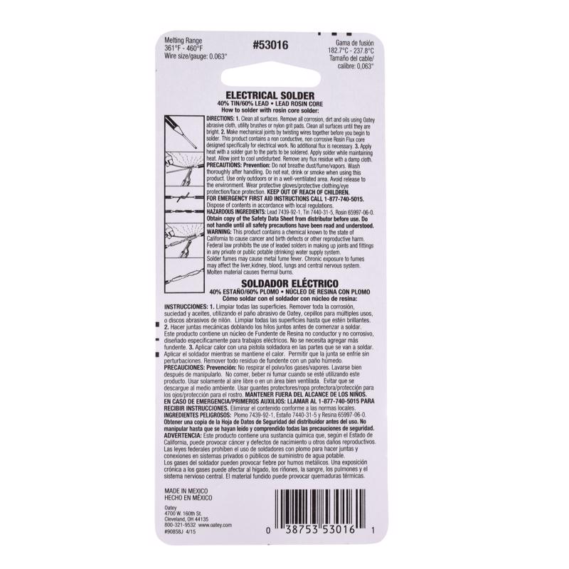 Oatey 4 oz Acid Core Wire Solder 0.081 in. D Tin/Lead 40/60
