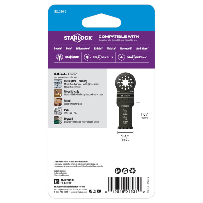 Imperial Blades Starlock 1-1/10 in. L Bi-Metal Oscillating Saw Blade 3 pk