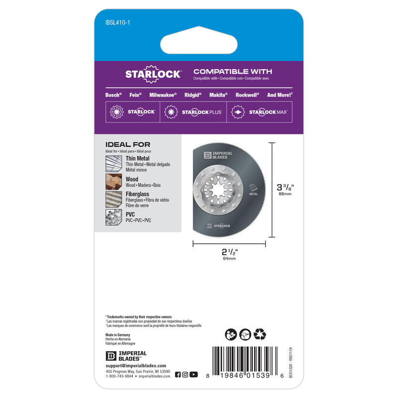Imperial Blades Starlock 3-3/8 in. L High Speed Steel Segmented Round Oscillating Saw Blade