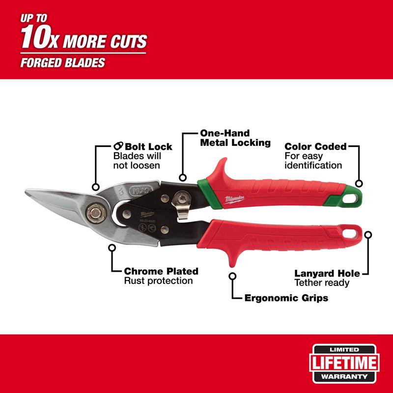 Milwaukee 10 in. Forged Alloy Steel Right Serrated Aviation Snips 22 Ga.