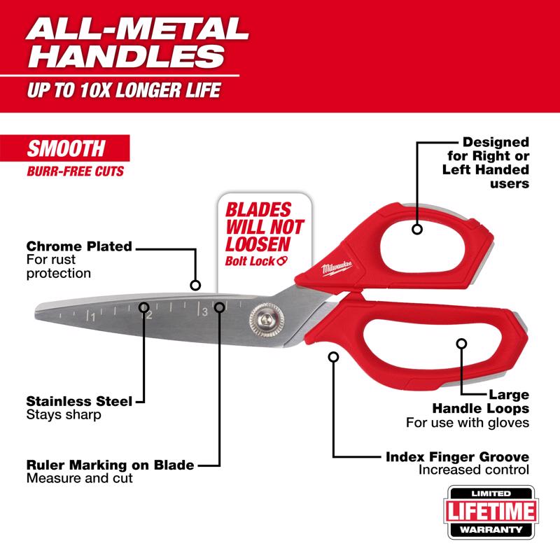 Milwaukee 9 in. Iron Carbide Smooth Straight Jobsite Scissors