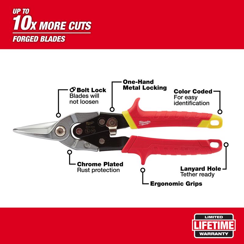 Milwaukee 10 in. Forged Alloy Steel Left Serrated Aviation Snips 22 Ga.