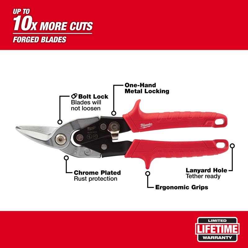 Milwaukee 10 in. Forged Alloy Steel Left Serrated Aviation Snips 22 Ga.