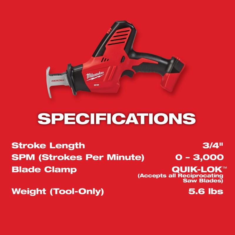Milwaukee M18 Hackzall Cordless Brushed One-Handed Reciprocating Saw Tool Only