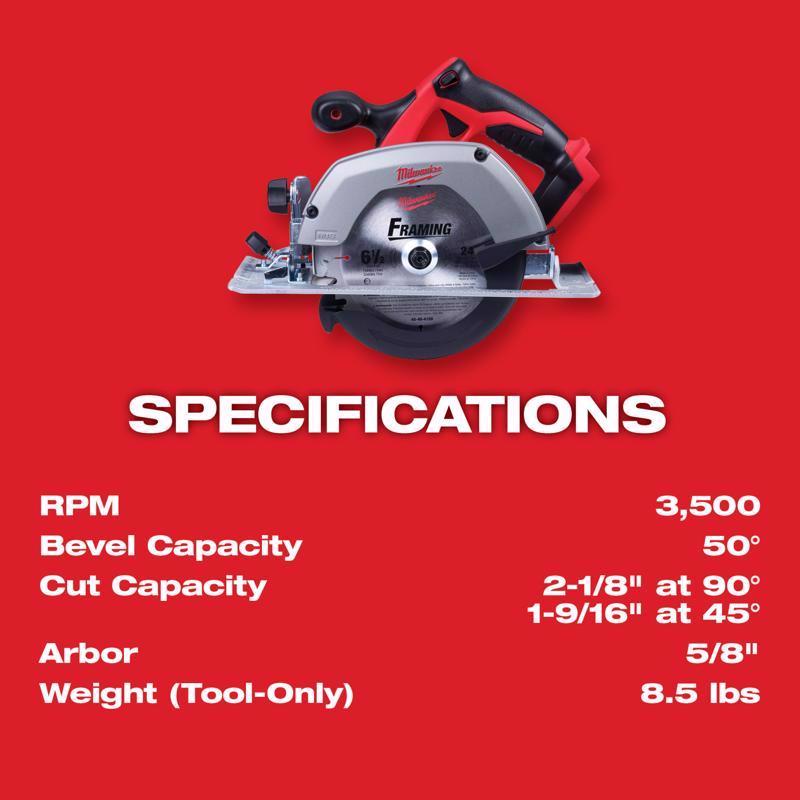 Milwaukee M18 6-1/2 in. Cordless Brushed Circular Saw Tool Only