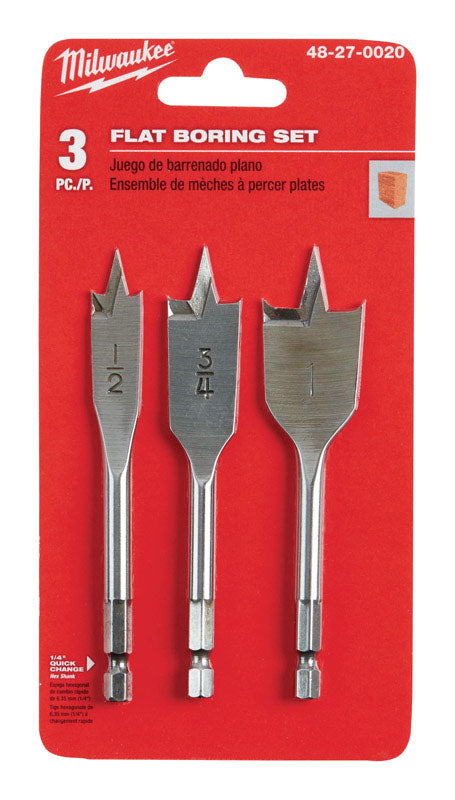 Milwaukee 4.5 in. L Flat Boring Auger Bit Set Carbon Steel 3 pc