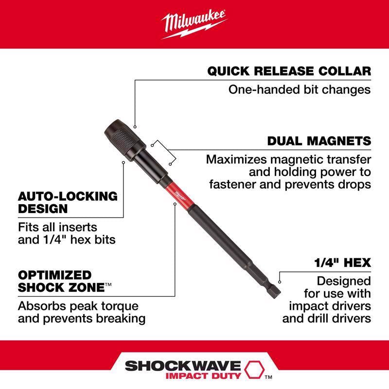 Milwaukee Shockwave 2.88 in. Alloy Steel Impact Magnetic Locking Bit Holder 1/4 in. Hex Shank