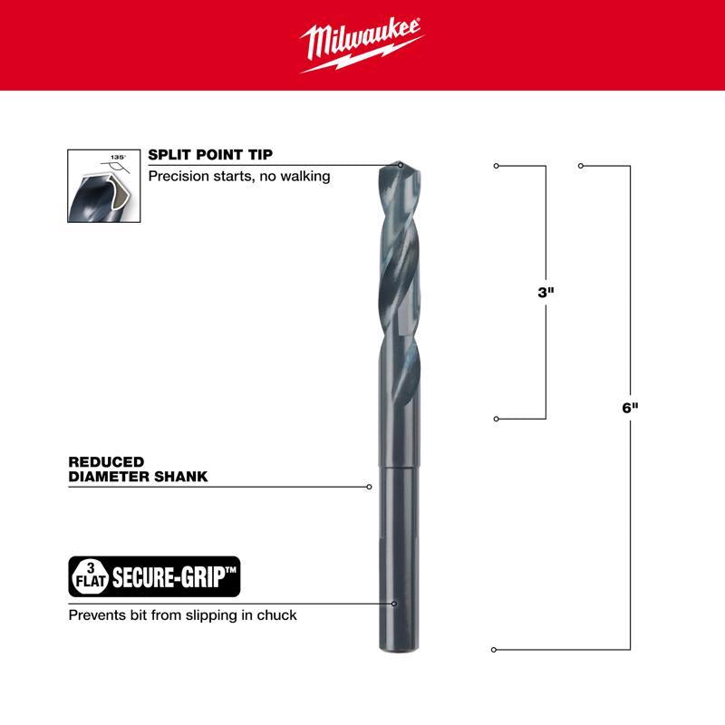 Milwaukee 17/32 in. X 6 in. L Thunderbolt Drill Bit 3-Flat Shank