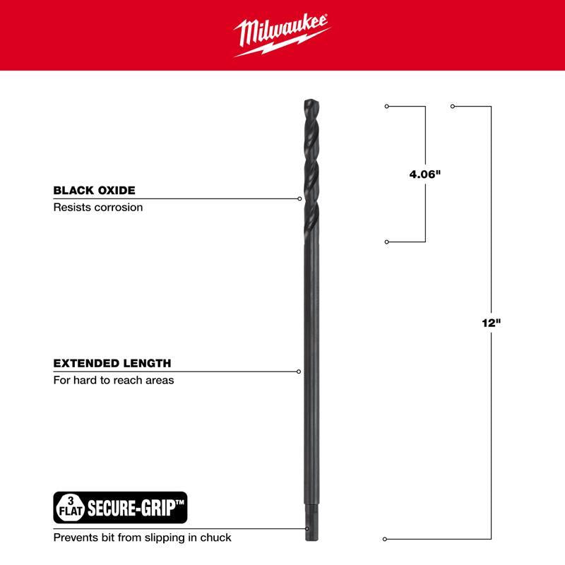 Milwaukee 7/16 in. X 12 in. L Aircraft Length Drill Bit 3-Flat Shank