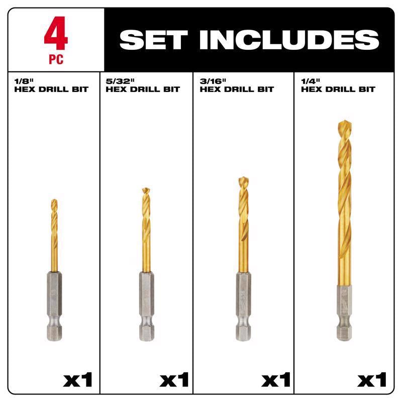 Milwaukee Shockwave 1/4 in. Titanium Red Helix Impact Drilling Set Hex Shank 4 pc