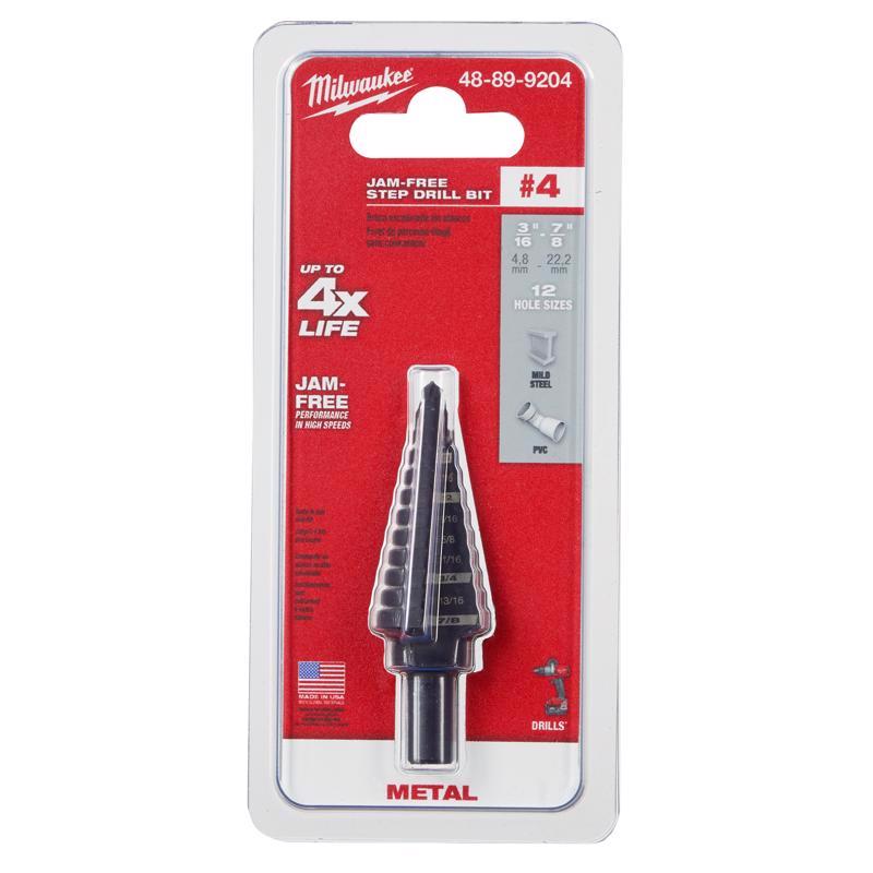 Milwaukee Jam-Free 3/16 - 7/8 in. X 6 in. L Metal Step Drill Bit 3-Flat Shank