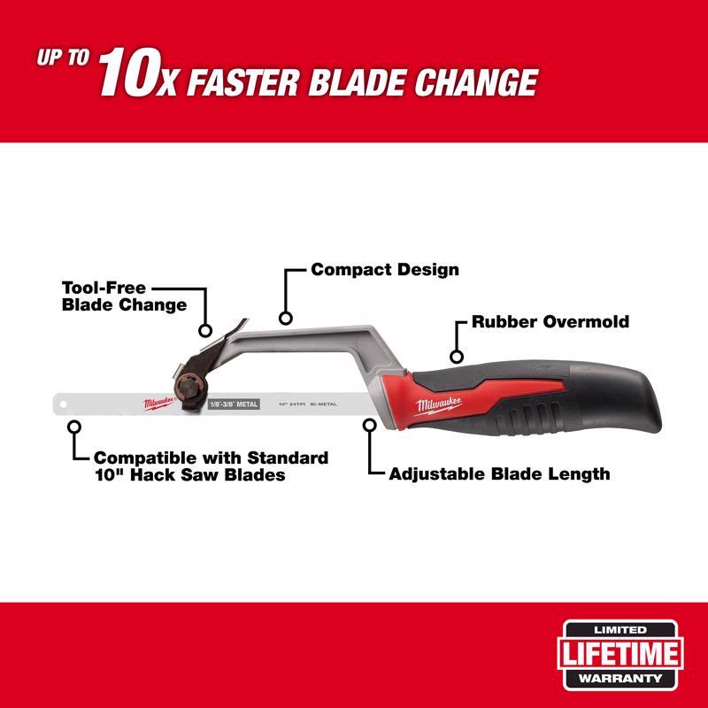 Milwaukee 10 in. Bi-Metal Compact Hacksaw Black/Red