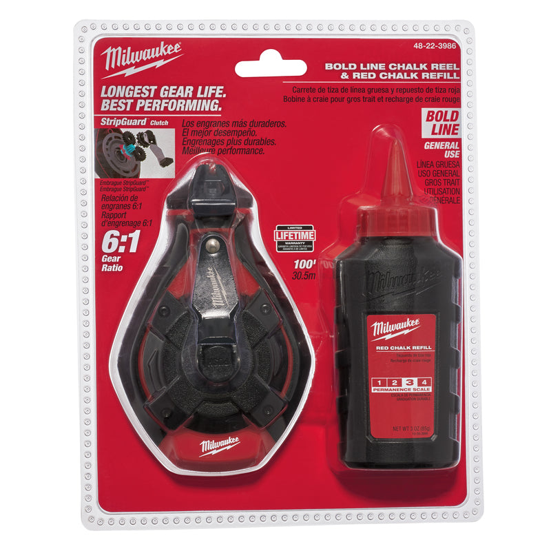 Milwaukee 3 oz Red Bold Chalk and Reel Set 100 ft. Red/White Bold Line