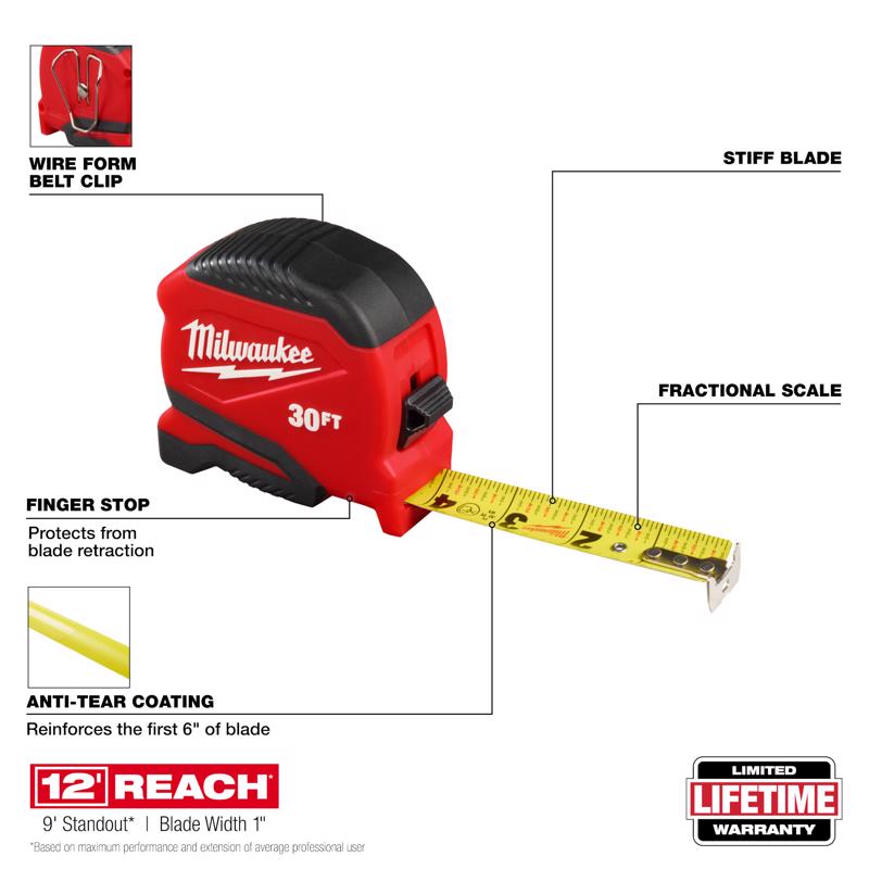 Milwaukee 30 ft. L X 1.65 in. W Compact Tape Measure