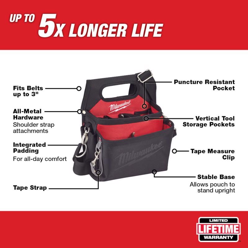 Milwaukee Ballistic Nylon Electrician's Pouch 15 pocket Black/Red