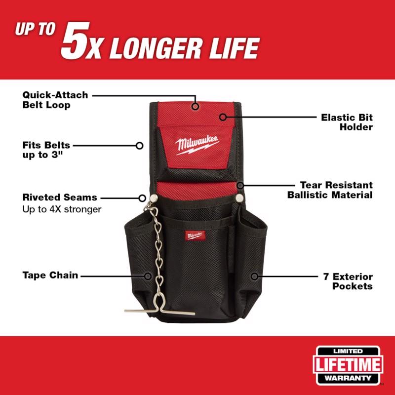 Milwaukee Ballistic Nylon Compact Utility Pouch 7 pocket Black/Red