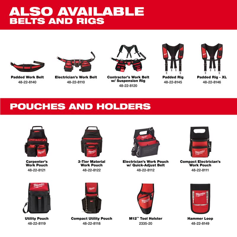 Milwaukee Ballistic Nylon Compact Utility Pouch 7 pocket Black/Red