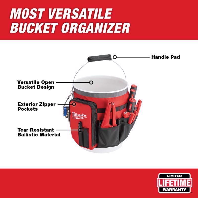 Milwaukee Ballistic Nylon Bucket Organizer 32 pocket Black/Red