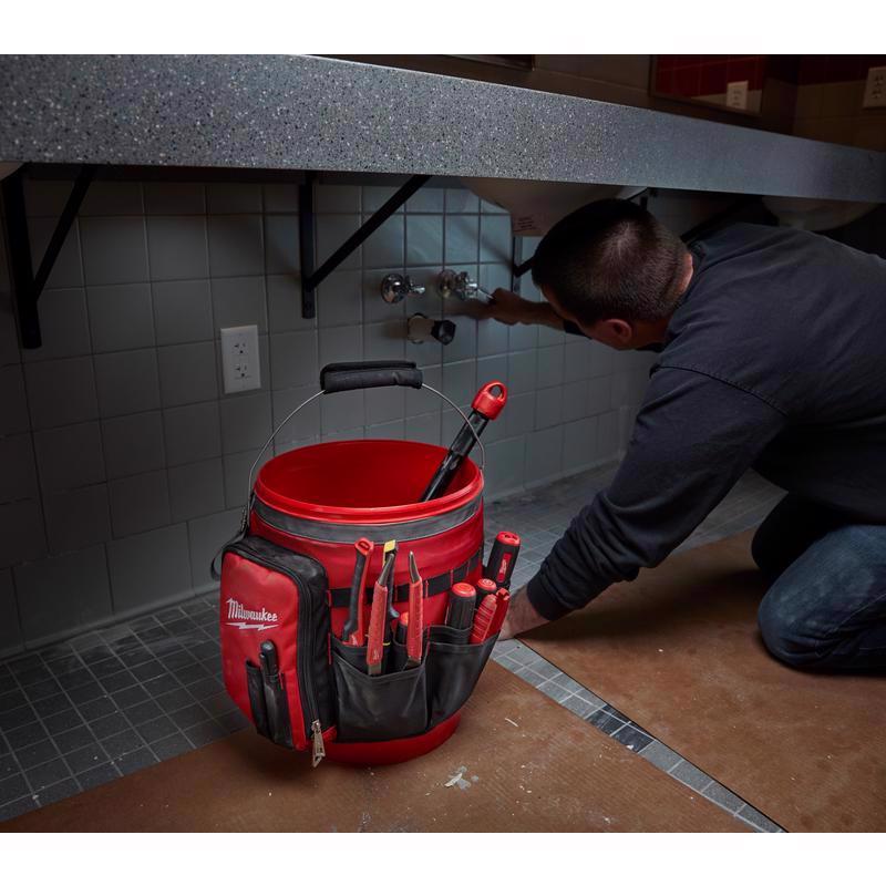 Milwaukee Ballistic Nylon Bucket Organizer 32 pocket Black/Red