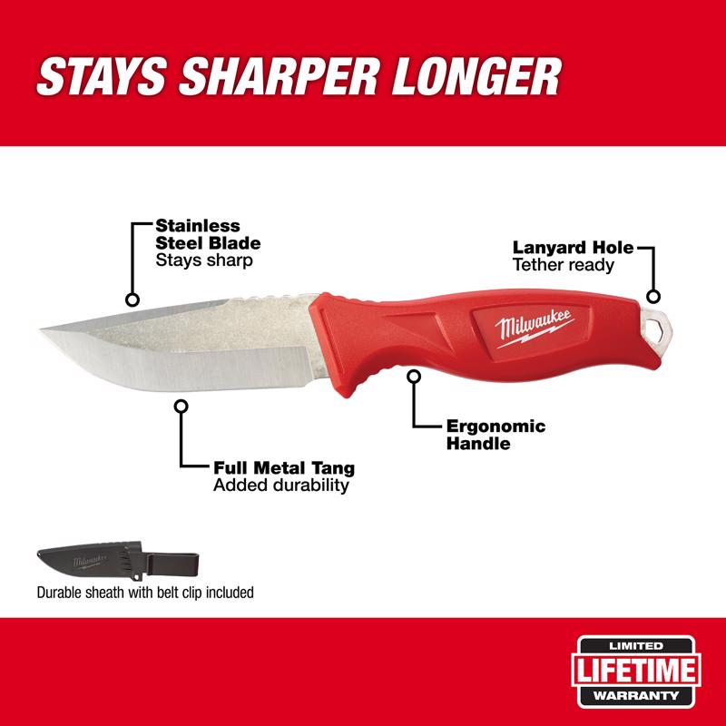 Milwaukee 9-1/2 in. Fixed Blade Knife Red