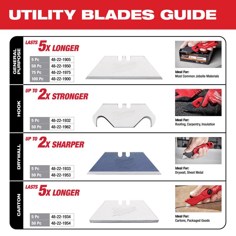 Milwaukee Micro Carbide Metal Roofing Hook Utility Blade 2-3/8 in. L 50 pc
