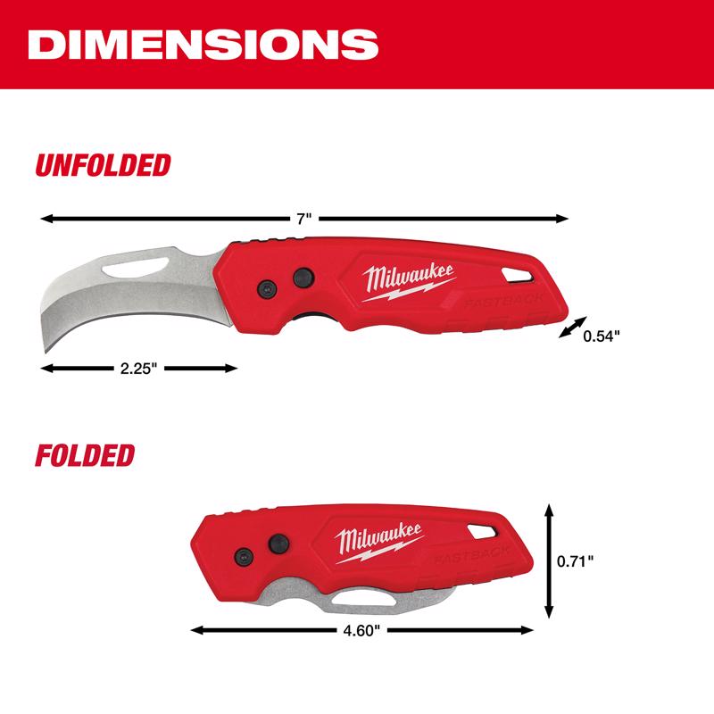 Milwaukee Fastback 7 in. Press and Flip Folding Pocket Knife Red