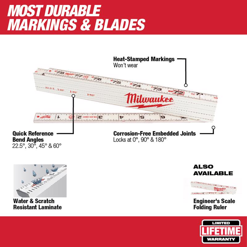 Milwaukee 78 in. L X 1-3/8 in. W Plastic Folding Rule SAE