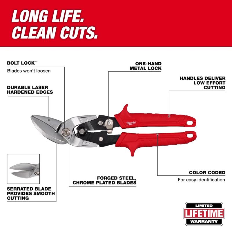 Milwaukee 10 in. Forged Alloy Steel Left Serrated Offset Aviation Snips 22 Ga.
