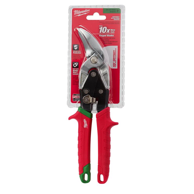 Milwaukee 10 in. Forged Alloy Steel Left Serrated Offset Aviation Snips 22 Ga.