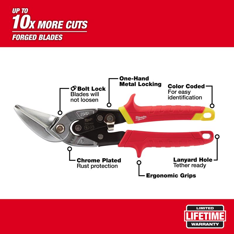 Milwaukee 10 in. Forged Alloy Steel Straight Serrated Offset Aviation Snips 22 Ga.