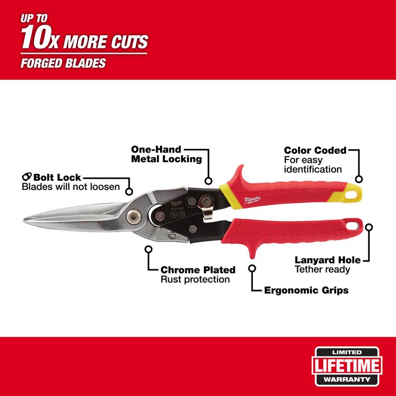 Milwaukee 11.5 in. Forged Alloy Steel Long Serrated Straight Aviation Snips 22 Ga.