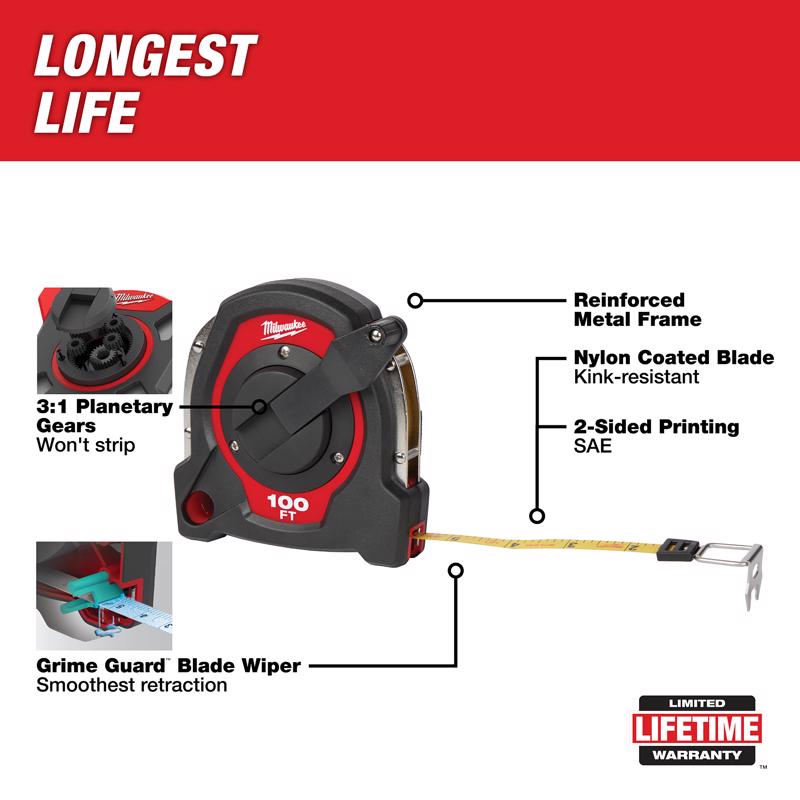Milwaukee 100 ft. L X 1.5 in. W Closed Reel Long Tape Measure